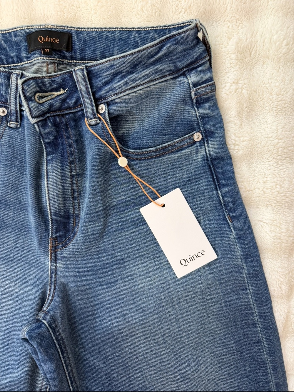 NWT Quince Bella Stretch High Rise Wide-Leg Raw Hem Jeans Twilight Blue Size 27 - Picture 11 of 15